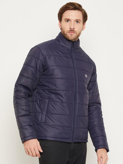 men solid navy blue polyester casual jacket - 20443843 - Very Small Image - 1