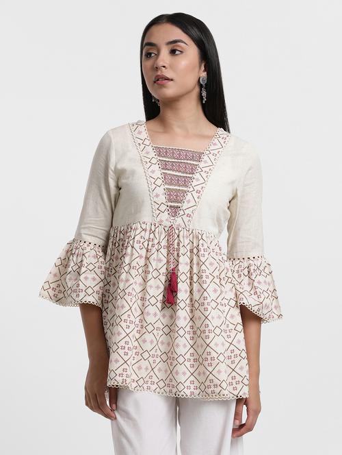 off white printed bell sleeves flared tunic - 20444230 - Very Small Image - 1