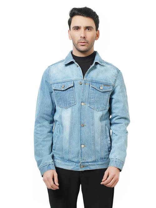 light blue solid long sleeves denim jacket - 20444296 - Very Small Image - 1