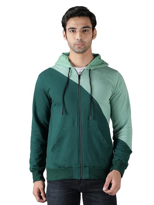 men color block bottle green cotton blend hooded sweatshirt - 20444317 - Very Small Image - 1