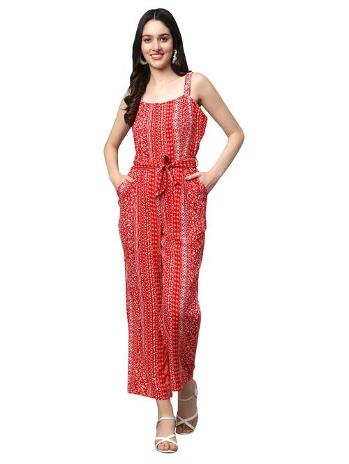 red printed full leg jumpsuit - 20444422 - Very Small Image - 1