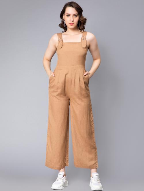 tan solid full leg jumpsuit - 20444429 - Very Small Image - 1