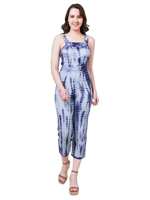 blue shibori print 3/4th jumpsuit - 20444430 - Very Small Image - 1