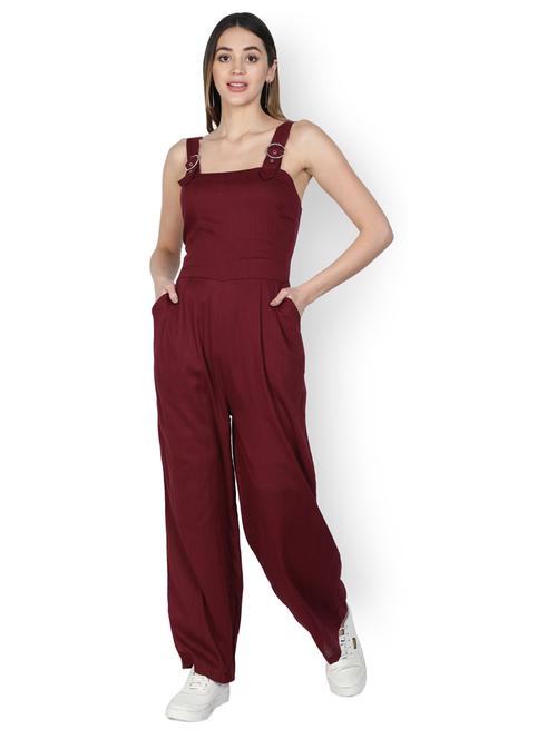 maroon solid full leg jumpsuit - 20444434 - Very Small Image - 1
