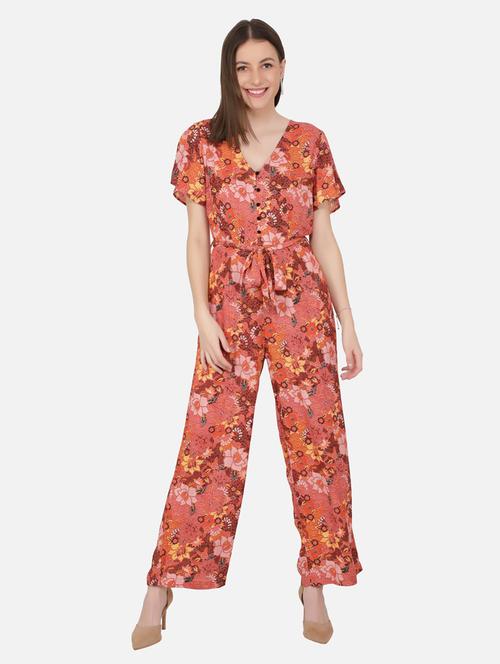 coral floral full leg jumpsuit - 20444436 - Very Small Image - 1