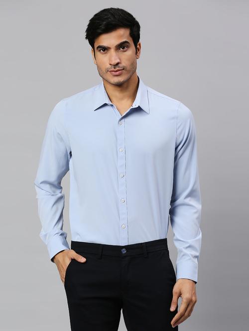 men light blue cotton lycra casual shirt - 20444770 - Very Small Image - 1
