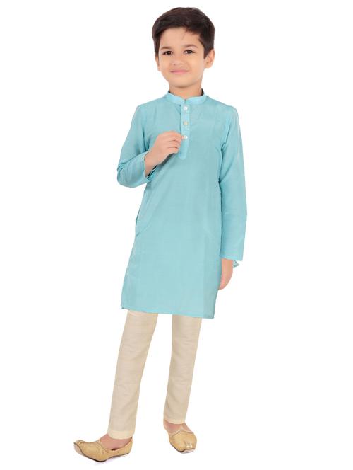 boys mandarin collar long sleeve kurta pyjama set - 20445571 - Very Small Image - 1