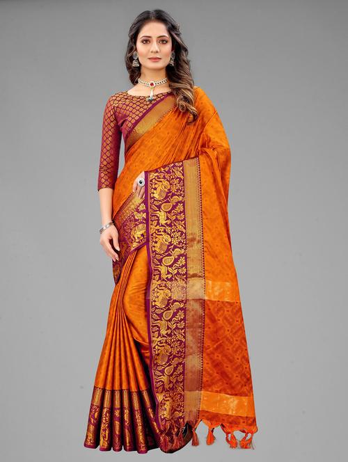 women's banarasi saree with blouse - 20445705 - Very Small Image - 1