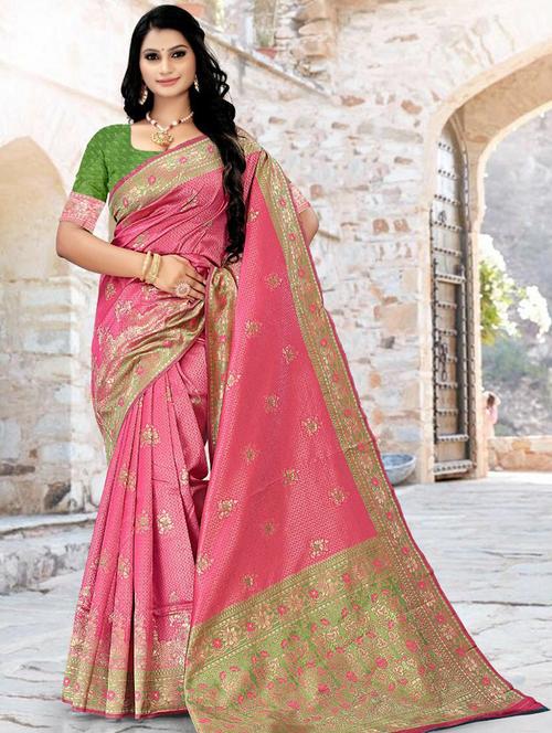 pink self design kanjivaram saree with blouse - 20445787 - Very Small Image - 1