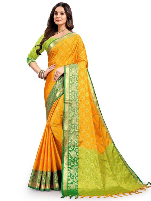 yellow self design kanjivaram saree with blouse - 20445836 - Very Small Image - 1