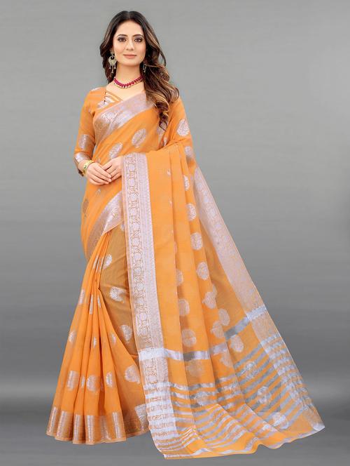 orange self design handloom saree with blouse - 20445860 - Very Small Image - 1