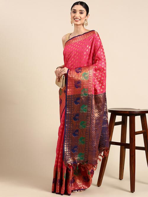 women's self design pink colored saree with blouse - 20445929 - Very Small Image - 1