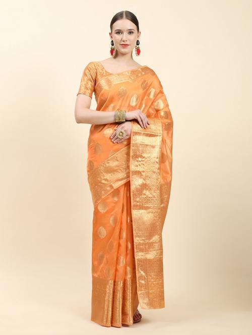women's self design orange colored saree with blouse - 20445969 - Very Small Image - 1