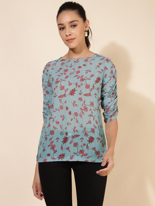 light blue floral printed regular top - 20445982 - Very Small Image - 1