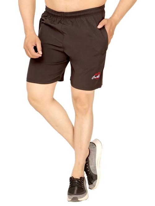 men solid coffee brown polyester active wear shorts - 20446367 - Very Small Image - 1