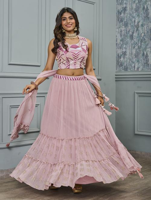 women pink stitched lehenga choli with dupatta - 20446501 - Very Small Image - 1