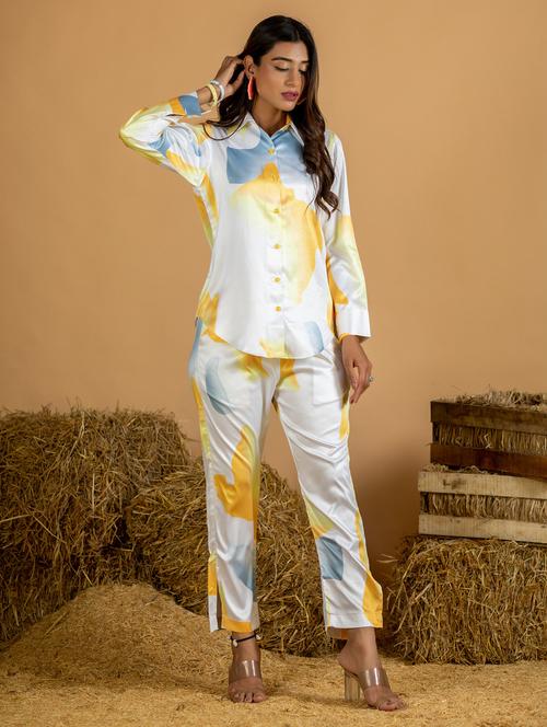 light blue abstract print shirt and trouser set - 20446522 - Very Small Image - 1