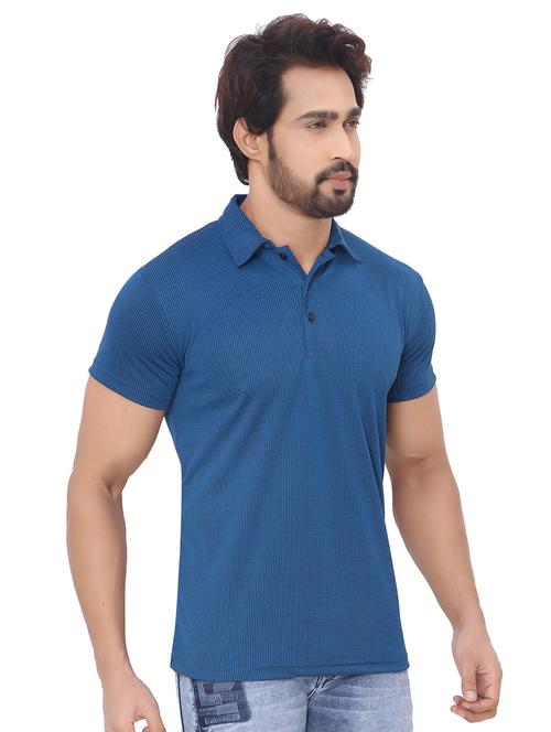 blue checkered short sleeves polo t-shirt - 20446695 - Very Small Image - 1