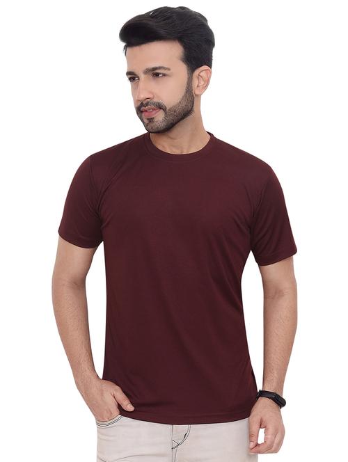 maroon solid short sleeves t-shirt - 20446696 - Very Small Image - 1