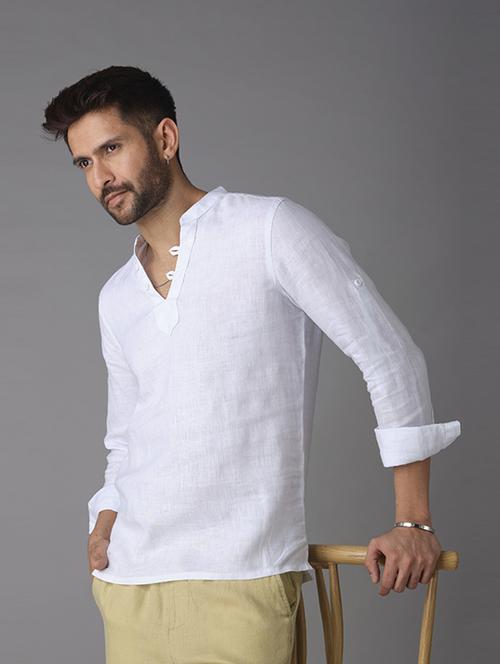mandarin neck solid short kurta - 20447122 - Very Small Image - 1