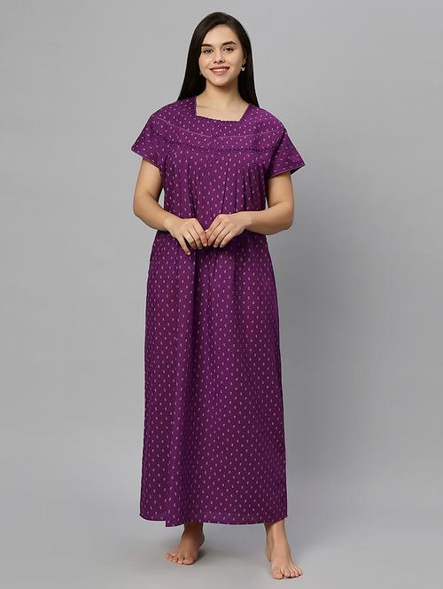 purple floral print short sleeves nighty - 20447255 - Very Small Image - 1