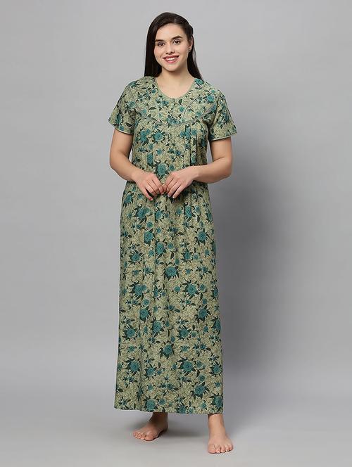 green floral print short sleeves nighty - 20447260 - Very Small Image - 1