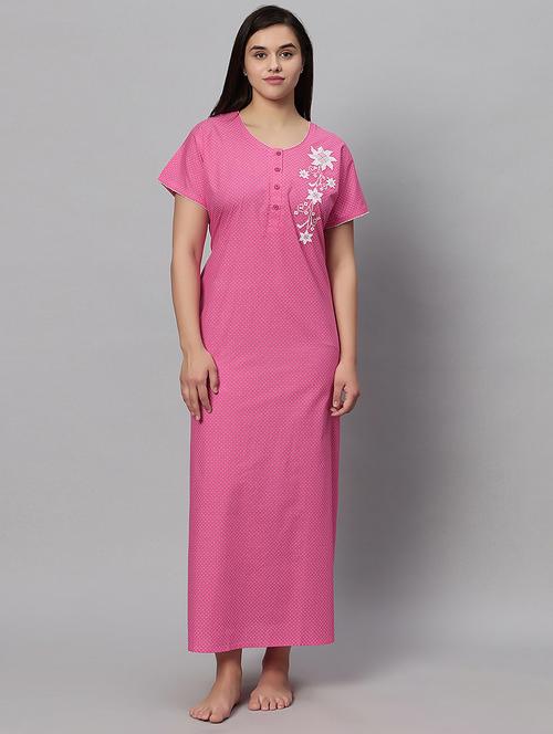 pink polka doted short sleeves nighty - 20447262 - Very Small Image - 1