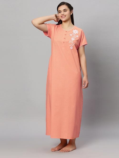 orange printed short sleeves nighty - 20447264 - Very Small Image - 1