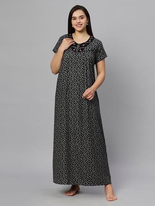 black printed short sleeves nighty - 20447277 - Very Small Image - 1