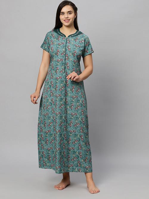 teal floral print short sleeves nighty - 20447289 - Very Small Image - 1