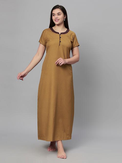 khaki polka doted short sleeves nighty - 20447293 - Very Small Image - 1