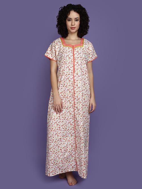 off white cotton sleepshirts & nighty - 20448347 - Very Small Image - 1