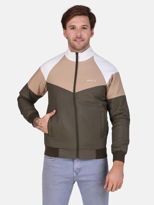 men color block olive polyester casual jacket - 20448987 - Very Small Image - 1