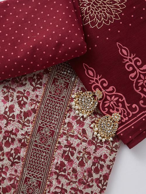 maroon unstitched salwar suit set - 20449027 - Very Small Image - 1