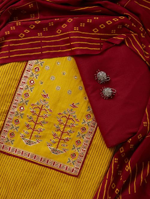 yellow unstitched salwar suit set - 20449029 - Very Small Image - 1