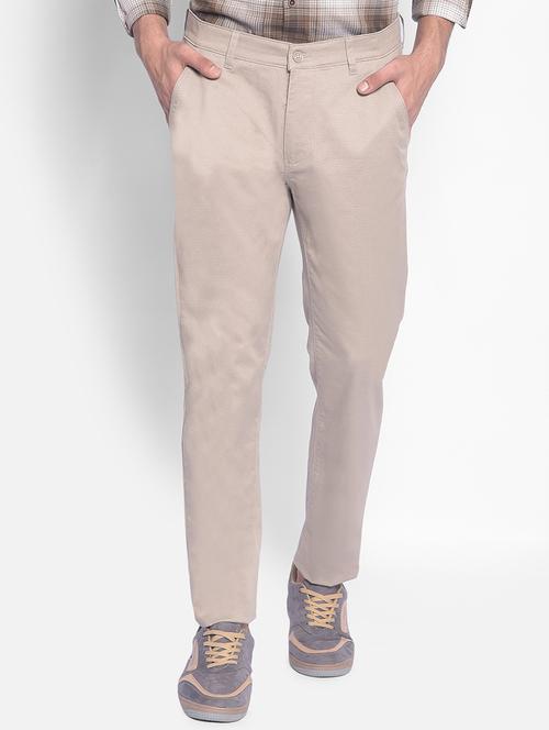 men's beige flat front casual trouser - 20449349 - Very Small Image - 1