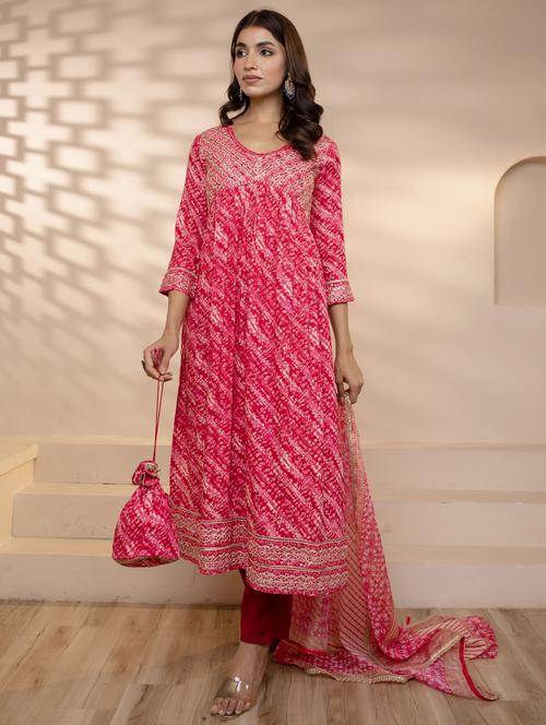 women pink round neck kurta pant set with dupatta - 20449484 - Very Small Image - 1