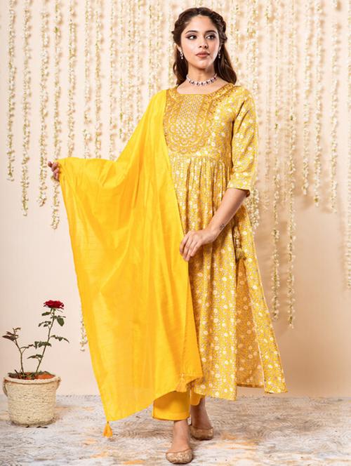 yellow three quarter sleeve suit set - 20449516 - Very Small Image - 1