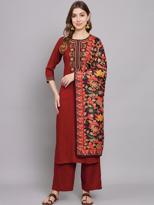 red three quarter sleeve suit set - 20449691 - Very Small Image - 1