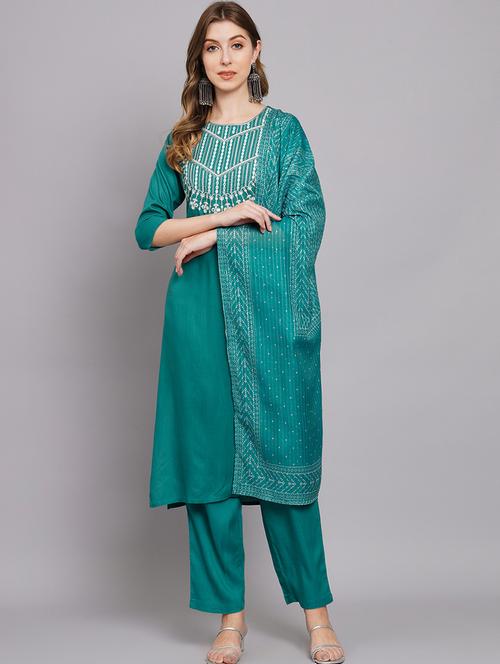 turquoise three quarter sleeve suit set - 20449693 - Very Small Image - 1