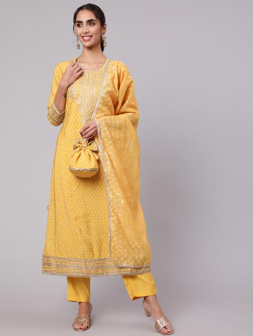 yellow three quarter sleeve suit set - 20449803 - Very Small Image - 1