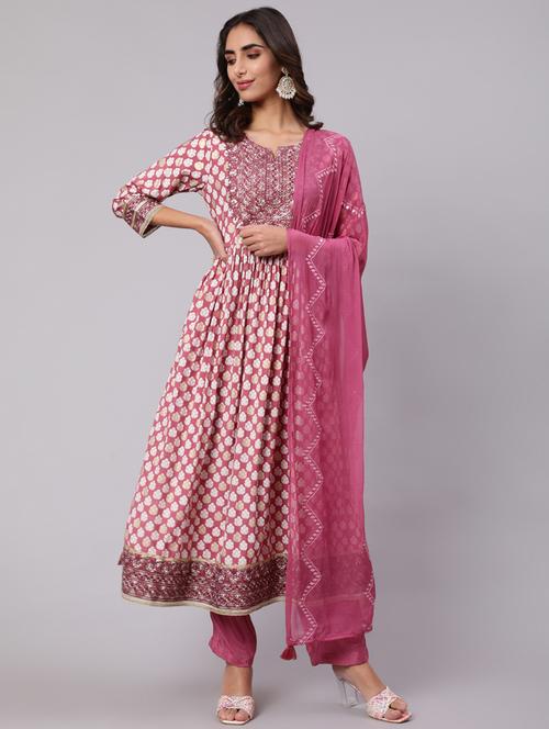 pink three quarter sleeve suit set - 20449820 - Very Small Image - 1