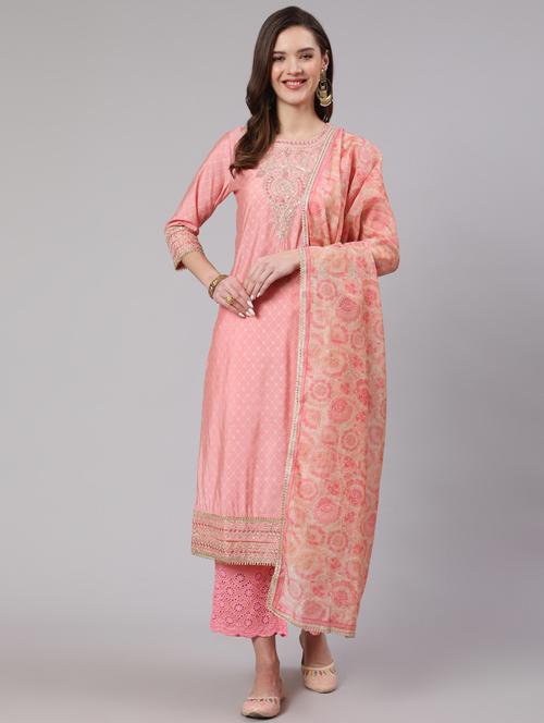 peach three quarter sleeve suit set - 20449827 - Very Small Image - 1