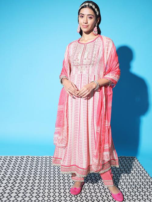 women pink round neck kurta pant set with dupatta - 20449862 - Very Small Image - 1
