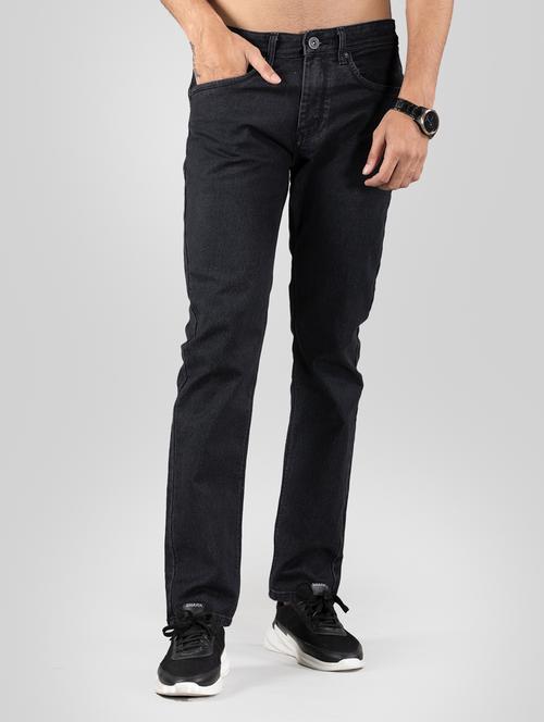 men solid charcoal cotton blend stone washed jeans - 20449930 - Very Small Image - 1