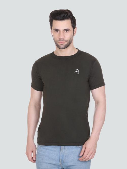olive solid crew neck regular t-shirt - 20450005 - Very Small Image - 1