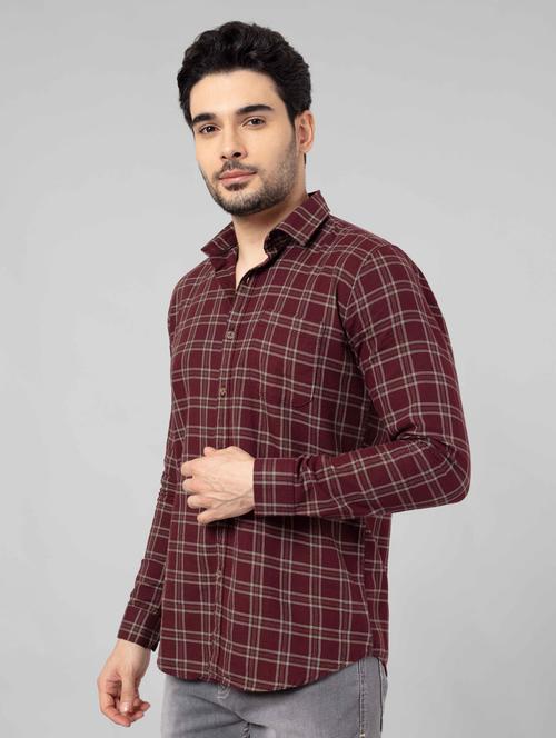 men's maroon casual check shirt - 20450168 - Very Small Image - 1