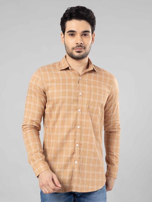 men's bronze casual check shirt - 20450174 - Very Small Image - 1