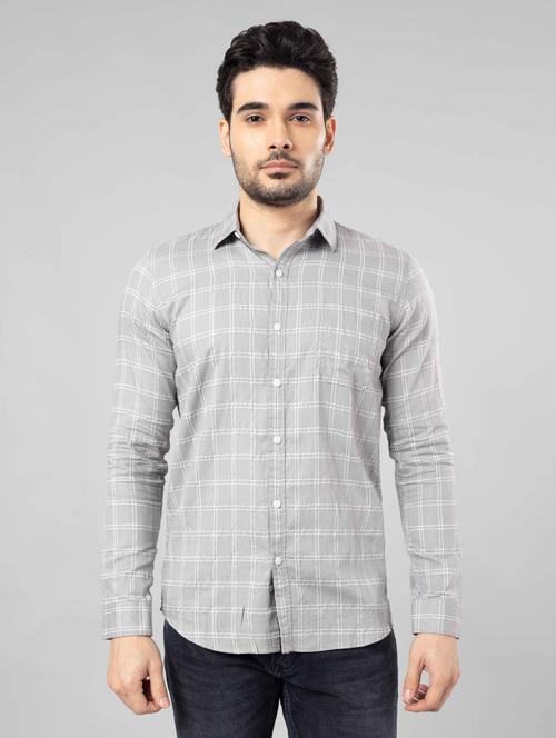 men's grey casual check shirt - 20450176 - Very Small Image - 1