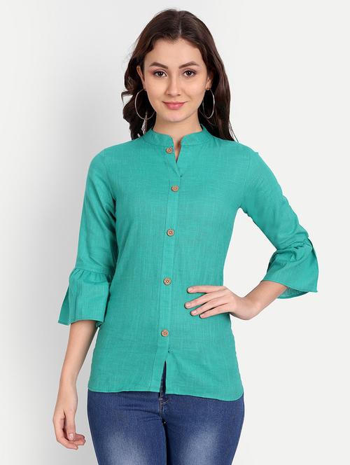 women's turquoise cotton regular top - 20450433 - Very Small Image - 1